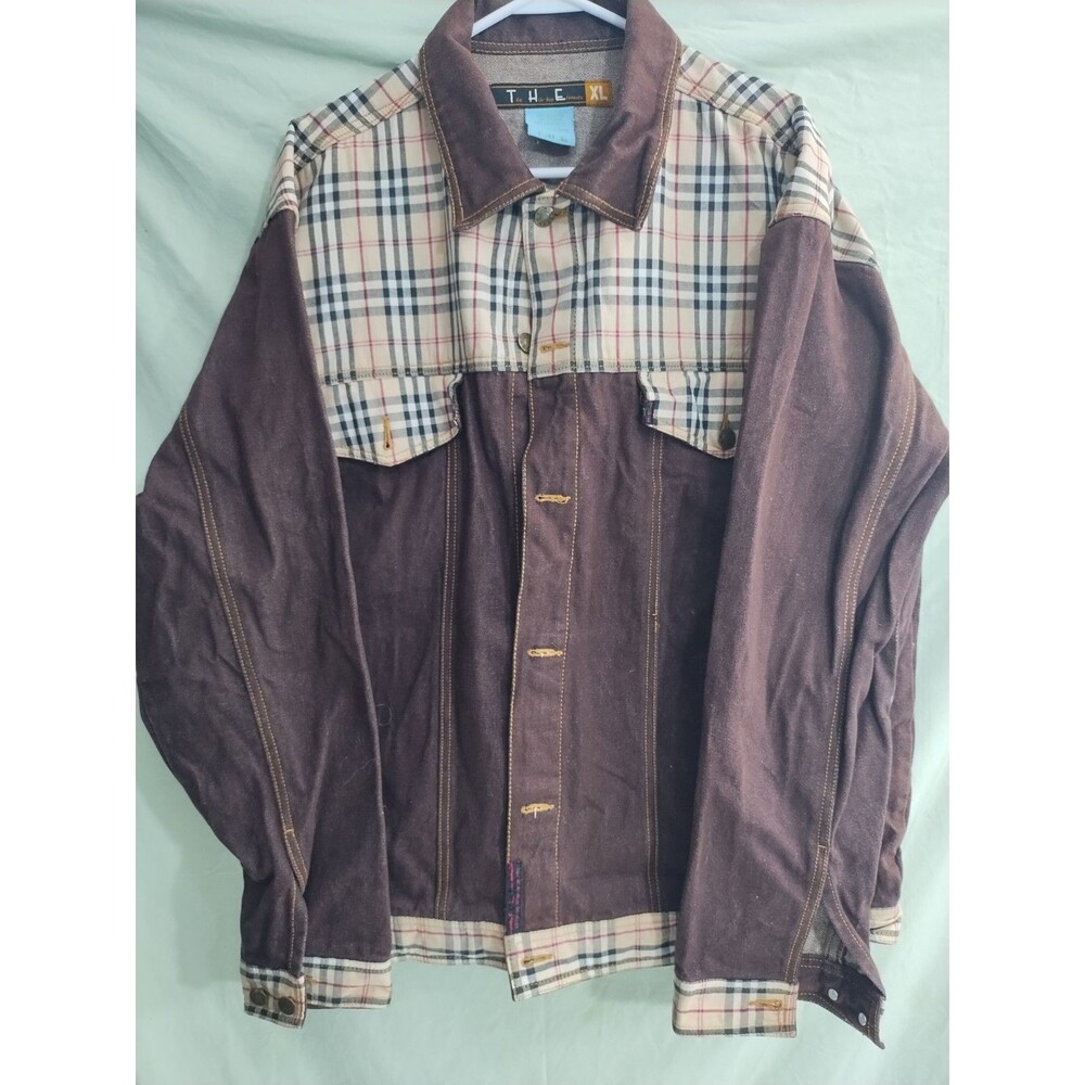 VINTAGE  The Hip - Hop Elements Denim Jacket Size XL Men's Brown Plaid Y2K  90's